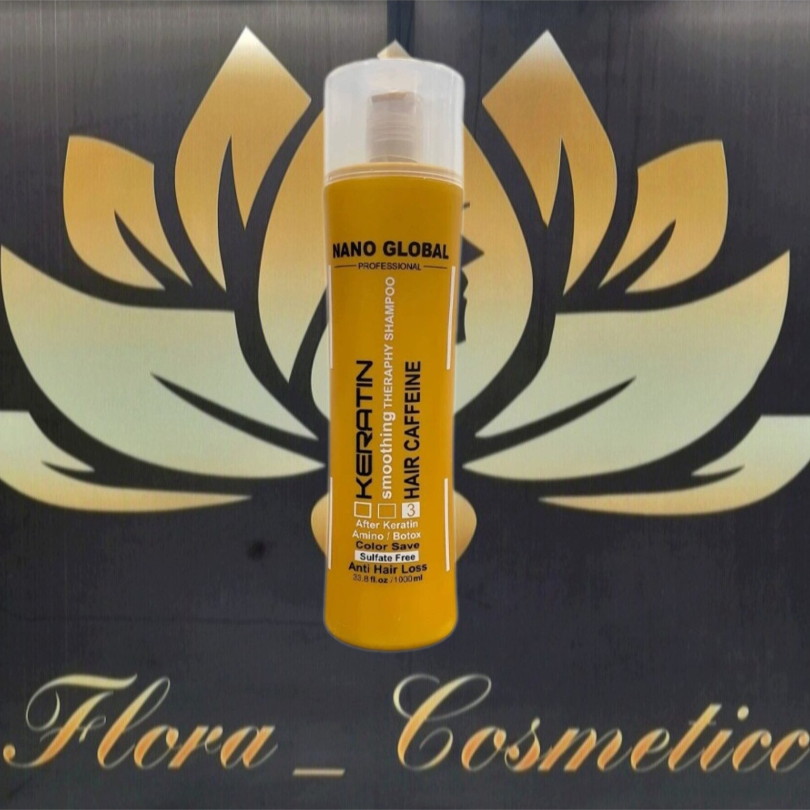شامپو فری سولفات کراتینه و ضد ریزش مو نانوگلوبال طلایی ( 1000 ML )
