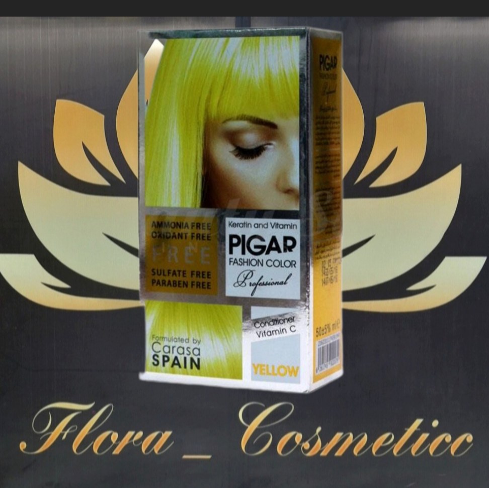 رنگساژ ژله ای فانتزی پیگار PIGAR رنگ  YELLOW زرد بدون نیاز به اکسیدان و فاقد آمونیاک  مناسب موهای دکلره شده